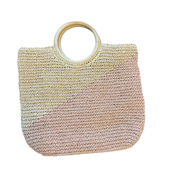 A New Day Cream and Pink Woven Tote with Bamboo Handle - Picture 1 of 7